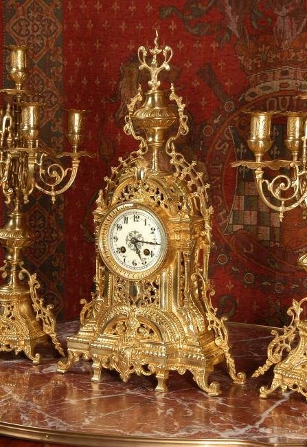 fig 3. Stunning Antique French Brass Clock Set by A. D. Mougin ~ French - Circa 1890